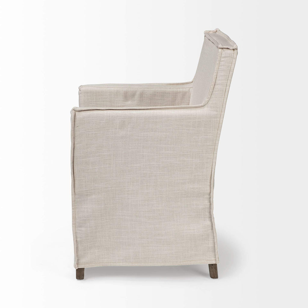 HomeRoots Cream Fabric Slip Cover with Brown Wood Frame Dining Chair