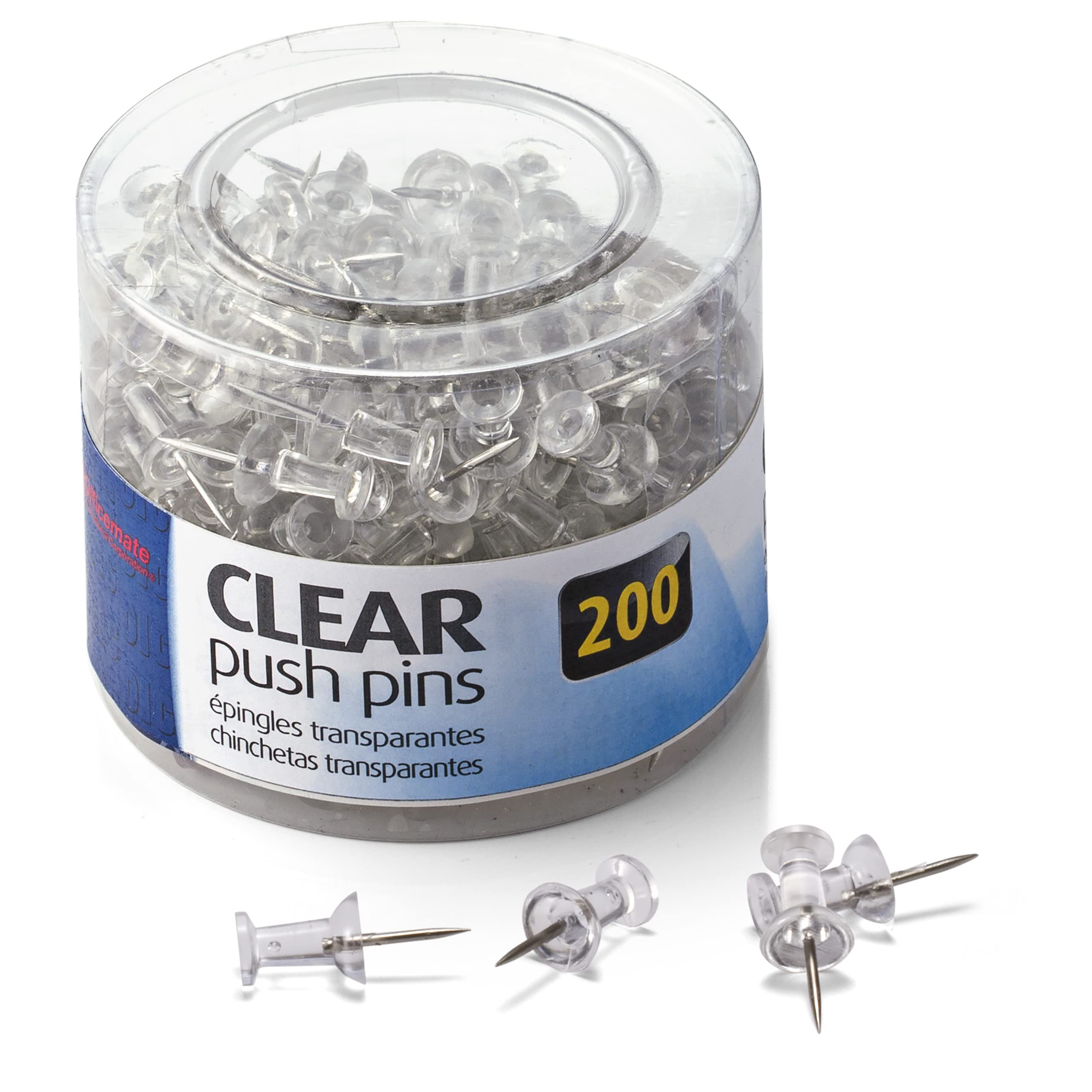 Officemate Push Pins, Clear, 200 Count (35711)