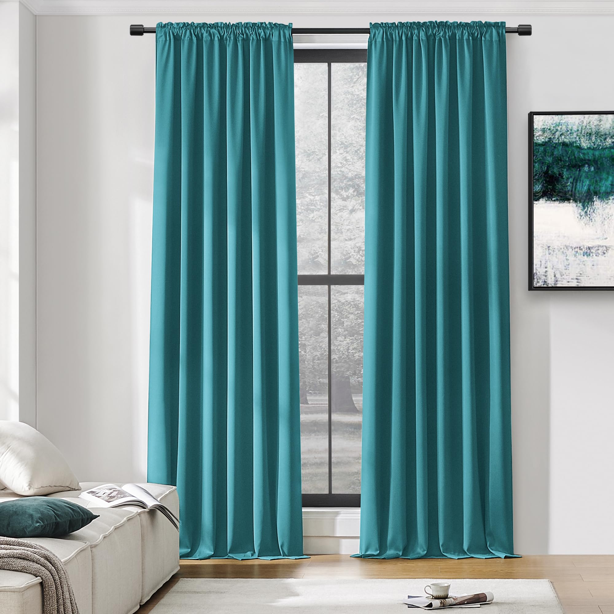 Donren Thermal Room Darkening Draperies Window Curtain Panels - Easy Care Solid Rod Pocket Curtains For Dining Room (52 W X 96 L