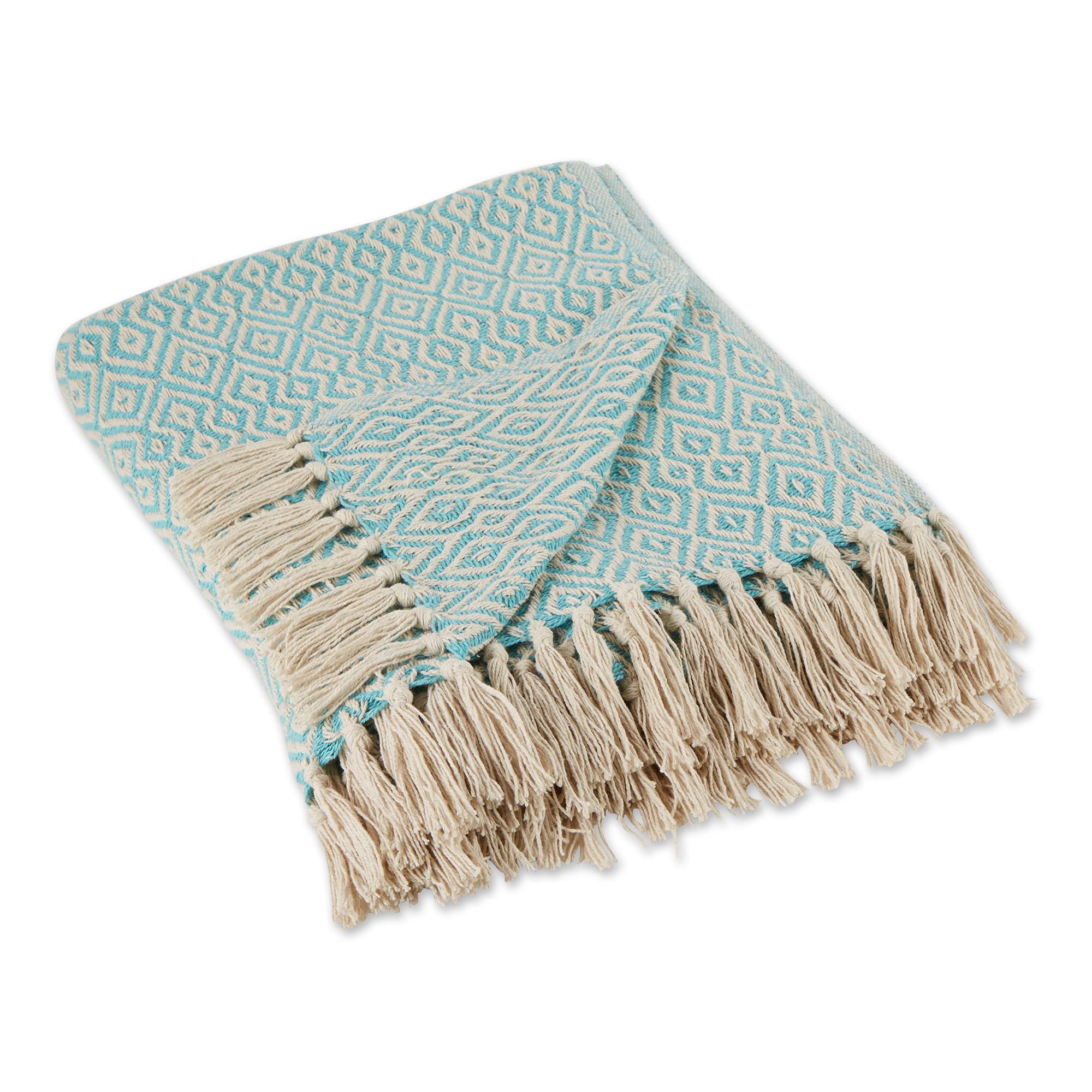 Dii Rustic Farmhouse Double Diamond Woven Throw, 50X60, Aqua
