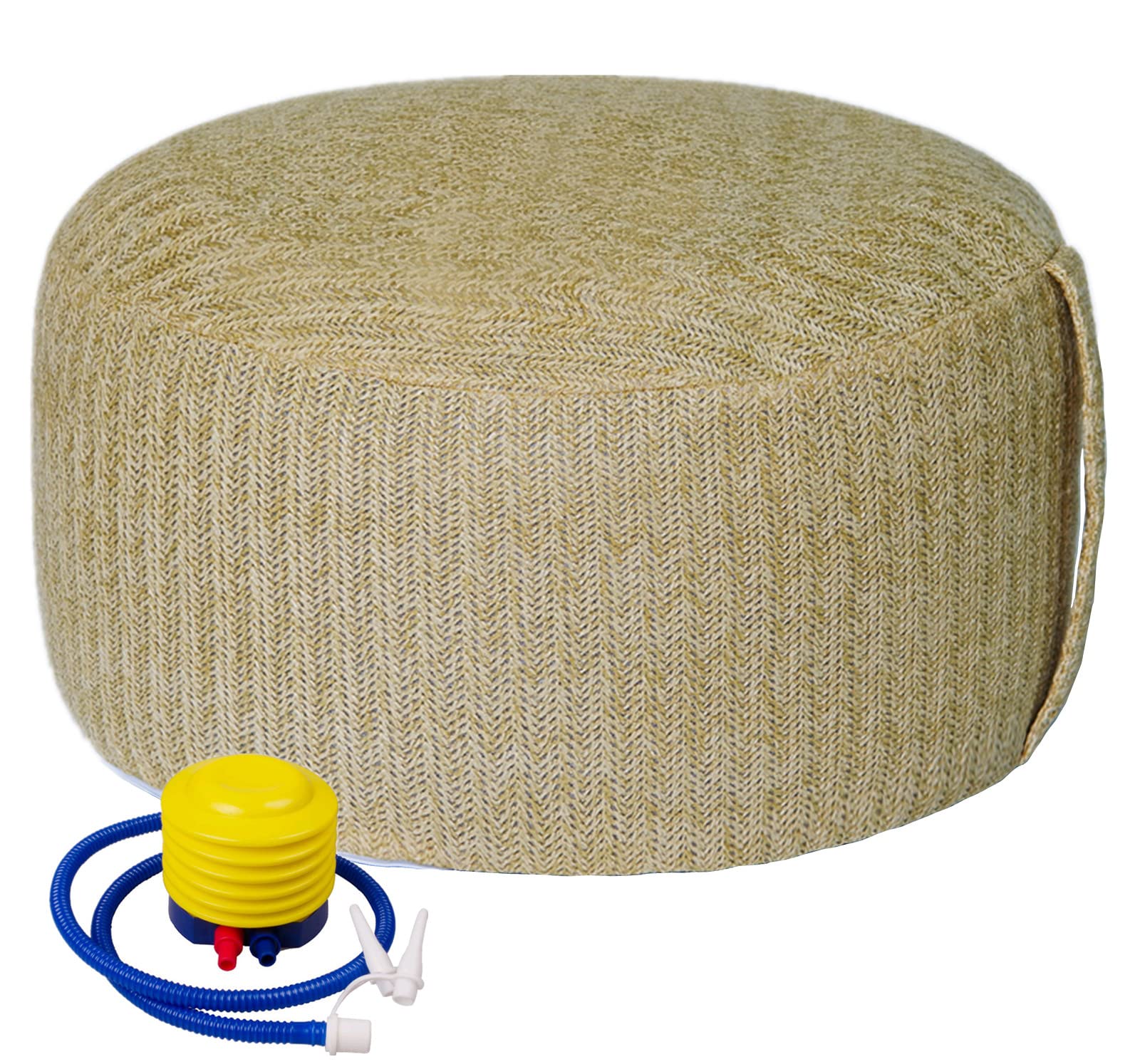 weruisi Woven Inflatable Ottoman with Air Pump D21   x H10    Outdoor Indoor Pouf Patio Footrest Stool with Portable Handle, Rou