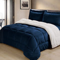 Cathay Home Twin Comforter Set: Ultra Soft And Plush Reversible Micromink And Sherpa 2-Piece Bedding Set, Navy, Twin (66' X 86'