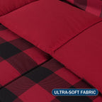 Downluxe Lightweight Plaid Comforter Set (Queen) With 2 Pillow Shams - 3-Piece Set - Red/Black Plaid - Down Alternative Reversib