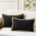 Phantoscope Pack Of 2 Farmhouse Decorative Solid Pillow Cover Burlap Linen Trimmed Tailored Edges, Black, 12 X 20 Inches, 30 X 50 Cm