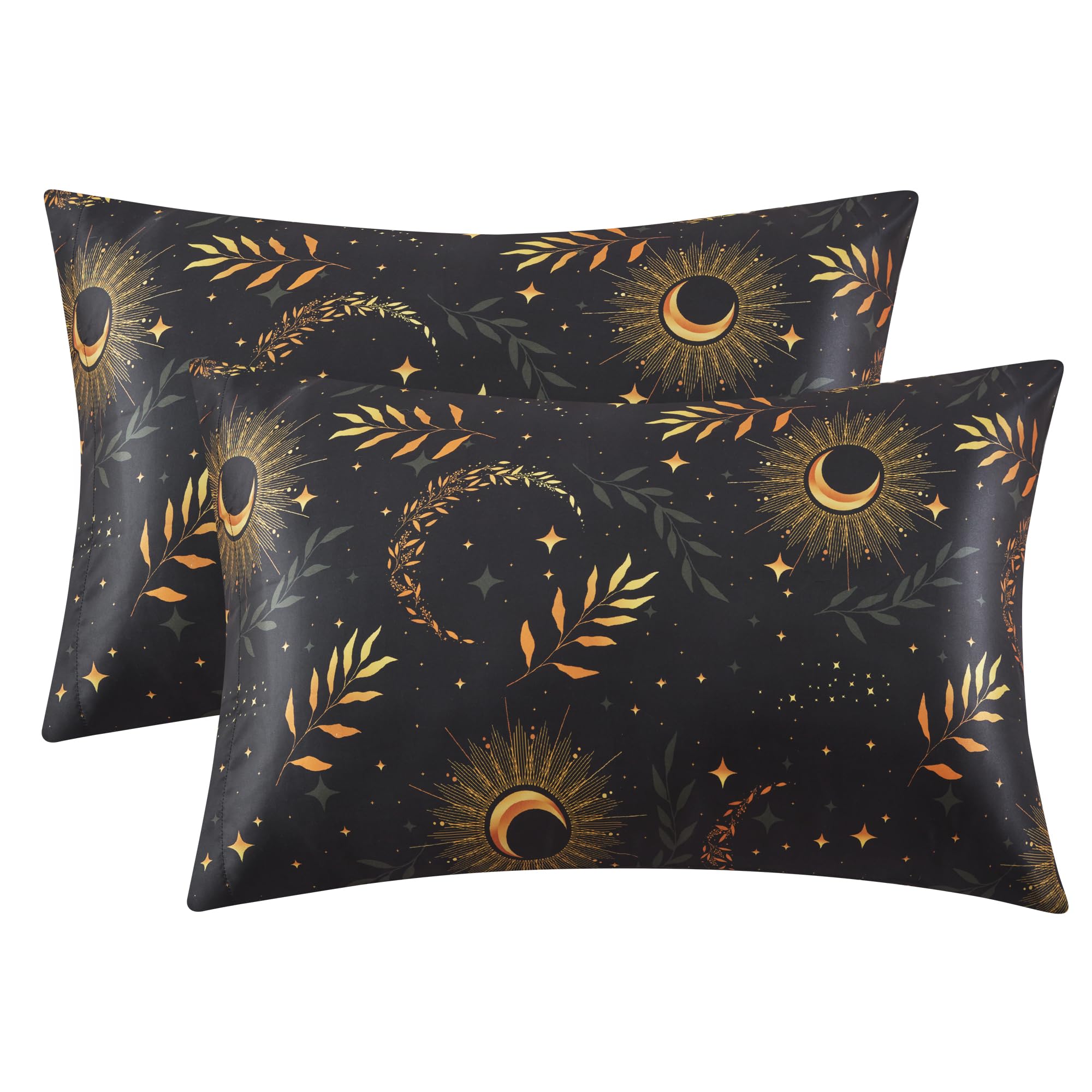 Exq Home Satin Pillowcase For Hair And Skin Queen - Printed Black Moon Silk Pillowcase 2 Pack 20X30 Inches - Satin Pillow Cases