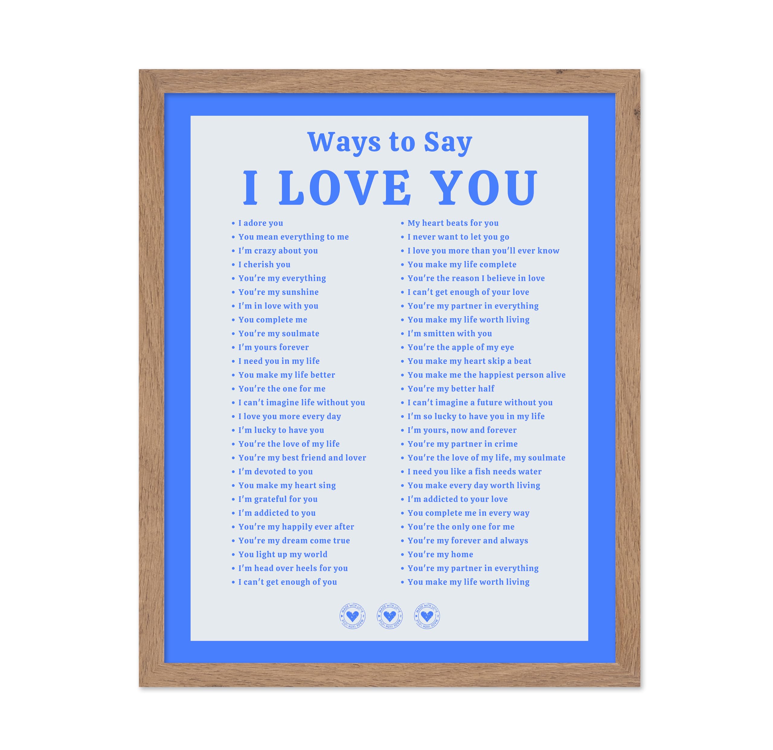 Poster Master I Love You Poster - Retro Ways to Say I Love You Print - Typography Art - Valentines Day Gift for Men, Women, Coup