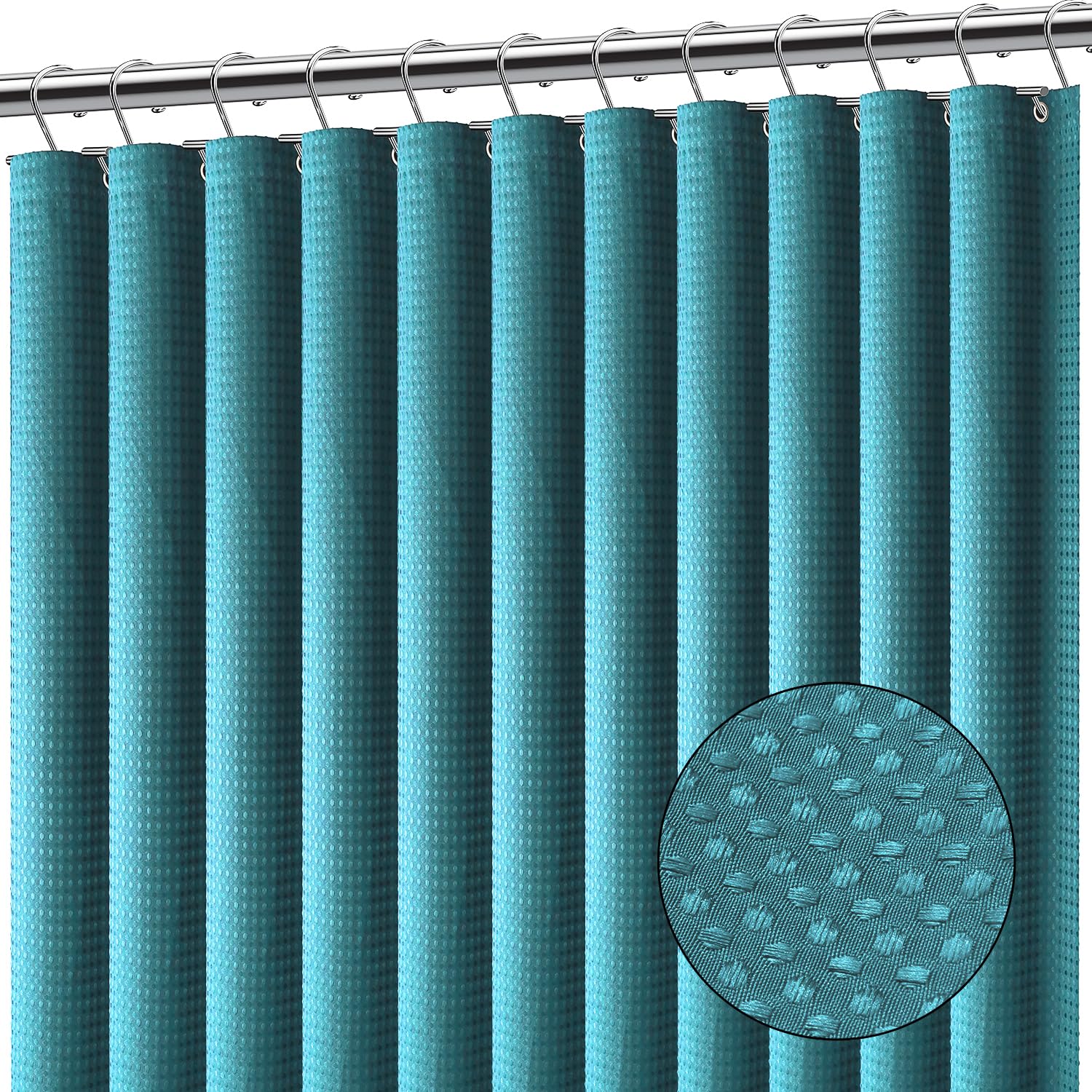 Clara Clark Teal Shower Curtain - Waterproof Shower Curtains For Bathroom, Waffle Shower Curtain Fabric, Heavy Duty Bathroom Cur