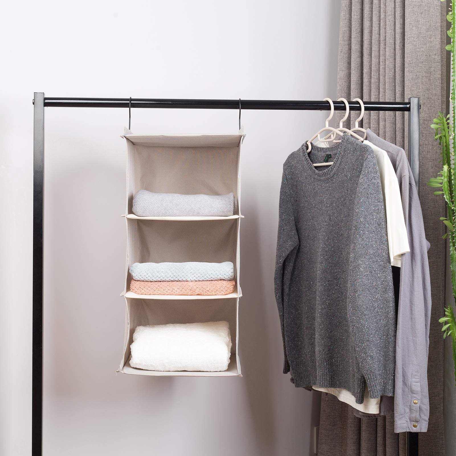 Donyeco Hanging Closet Organizer, Easy Mount Foldable 3-Shelf Hanging Closet Wardrobe Storage Shelves, Clothes Handbag Shoes Acc
