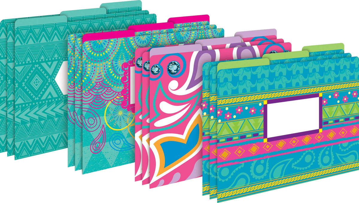 Barker Creek Bohemian File Folders On 14Pt Stock, Set Of 12, Letter Size, 1/3 Cut Tabs, Home, School And Office Supplies (2002)