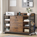 Sedeta 44' File Cabinet, Filing Cabinet Fits Legal/Letter Size, 2 Drawer File Cabinets For Home Office With Lock, Power Strip, 6 Storage Shelves, Rustic Brown