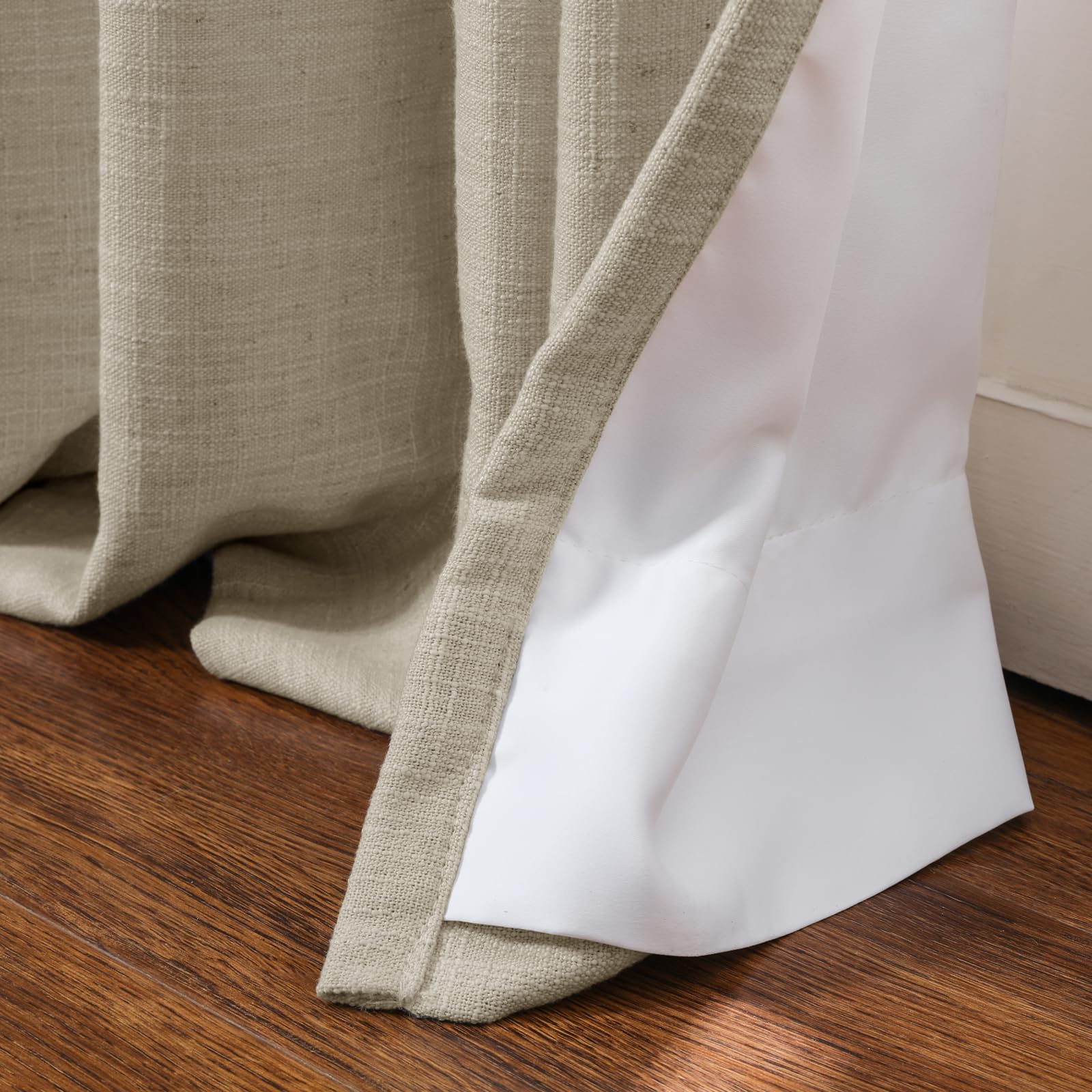Twopages Double Layer Lined Curtain Grey Beige Linen Blend Light Filtering Pinch Pleat Curtain For Kitchen, Room Darkening Windo
