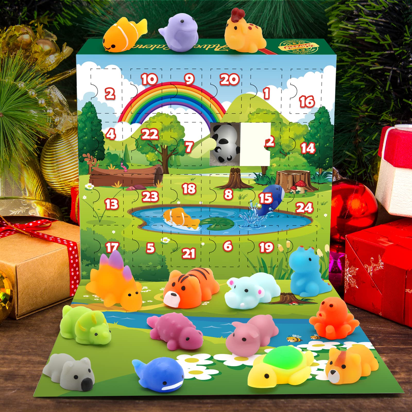 Surcvio Christmas Advent Calendar 2023 For Kids, 24 Days Of Mochi Squishy Assorted Animal Toys Countdown Calendar, Xmas Stocking