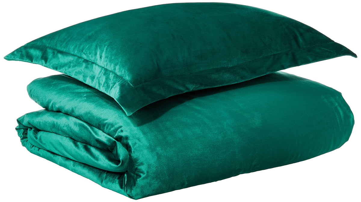 Tribeca Living Veniceduvet Venice Velvet Oversized Solid Duvet Set, Twin, Emerald Green