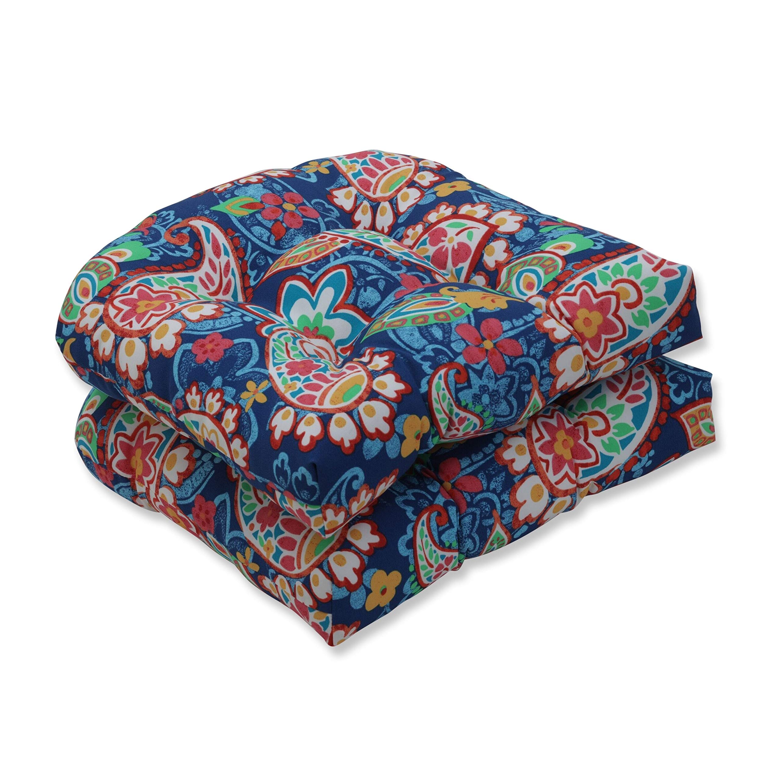 Pillow Perfect Paisley Indoor/Outdoor Chair Seat Cushion, Tufted, Weather, And Fade Resistant, 19' X 19', Round Corner, 2 Coun