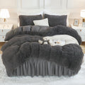 Andency Faux Fur Dark Grey Comforter King Size, 3 Pieces Gray Fluffy Fuzzy Plush Bedding Comforter Set (1 Shaggy Velvet Comforte