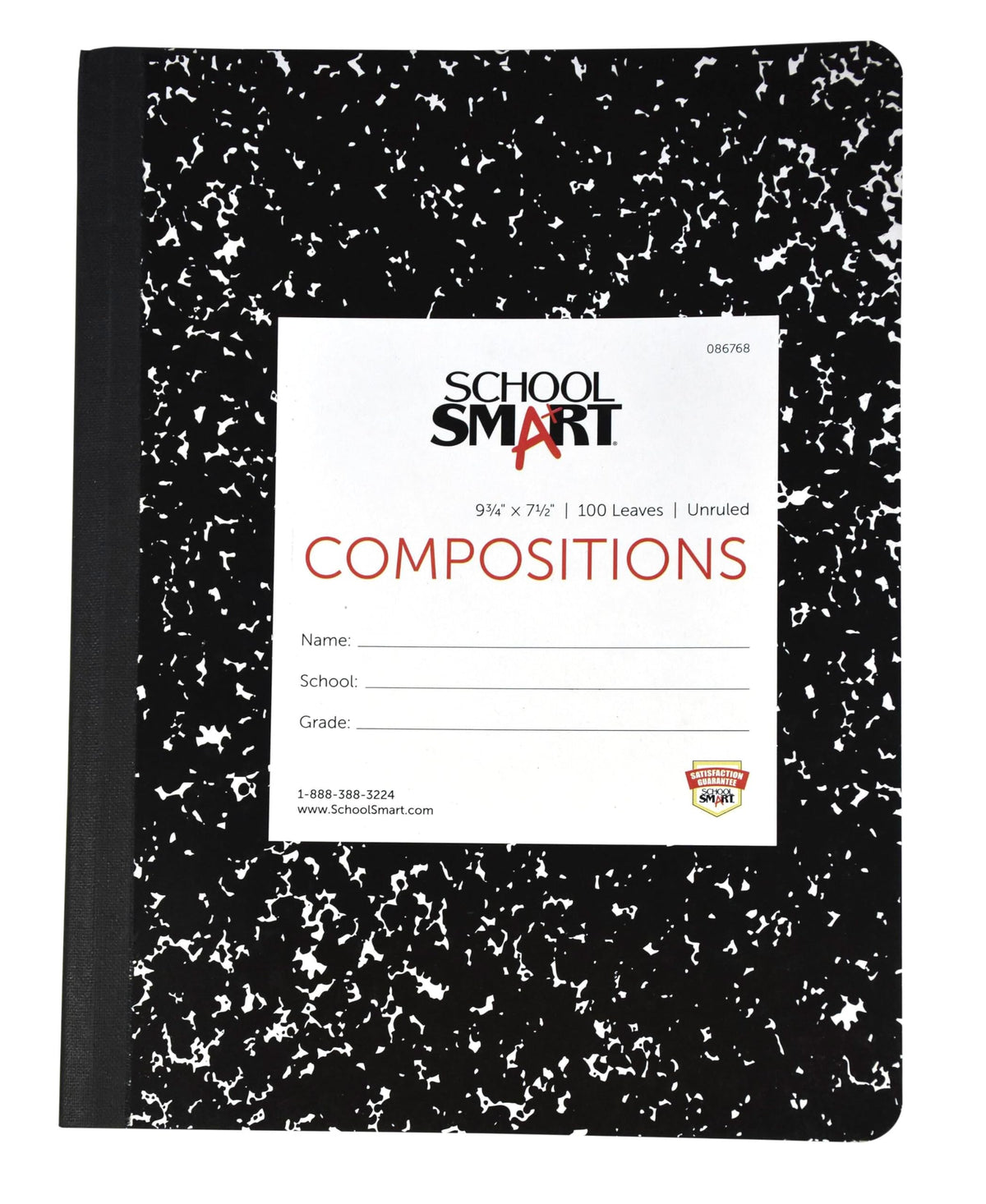 School Smart Hard Cover Composition Book, Unruled, 9-3/4 X 7-1/2 Inches, 100 Sheets