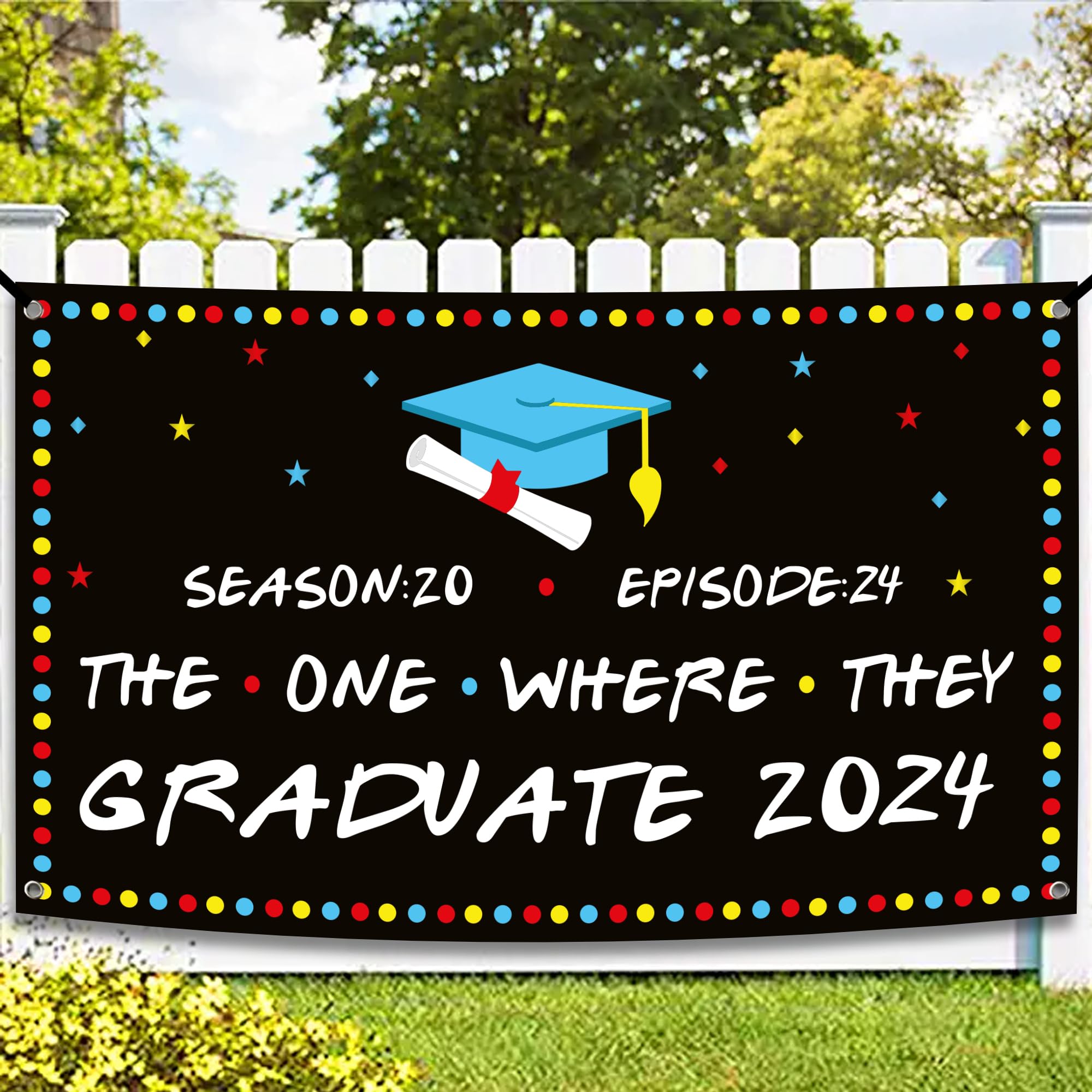 KatchOn, The One Where They Graduate 2024 Backdrop - XtraLarge, 72x44 Inch | Friends Graduation Banner, Friends Graduation Decor