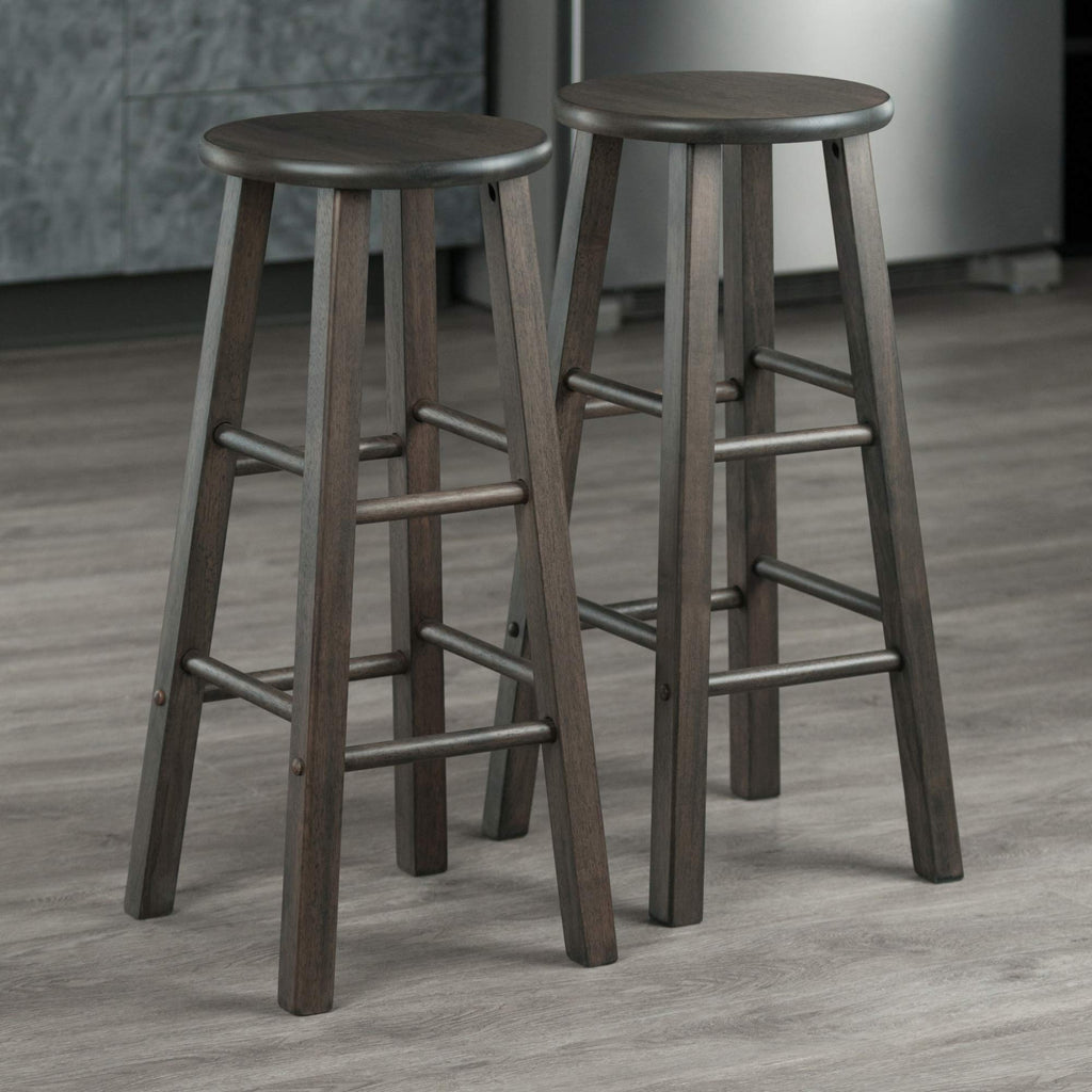 Winsome Element 2-Piece 29In Bar Stool Set, Oyster Gray Finish, Solid Wood, Modern Design