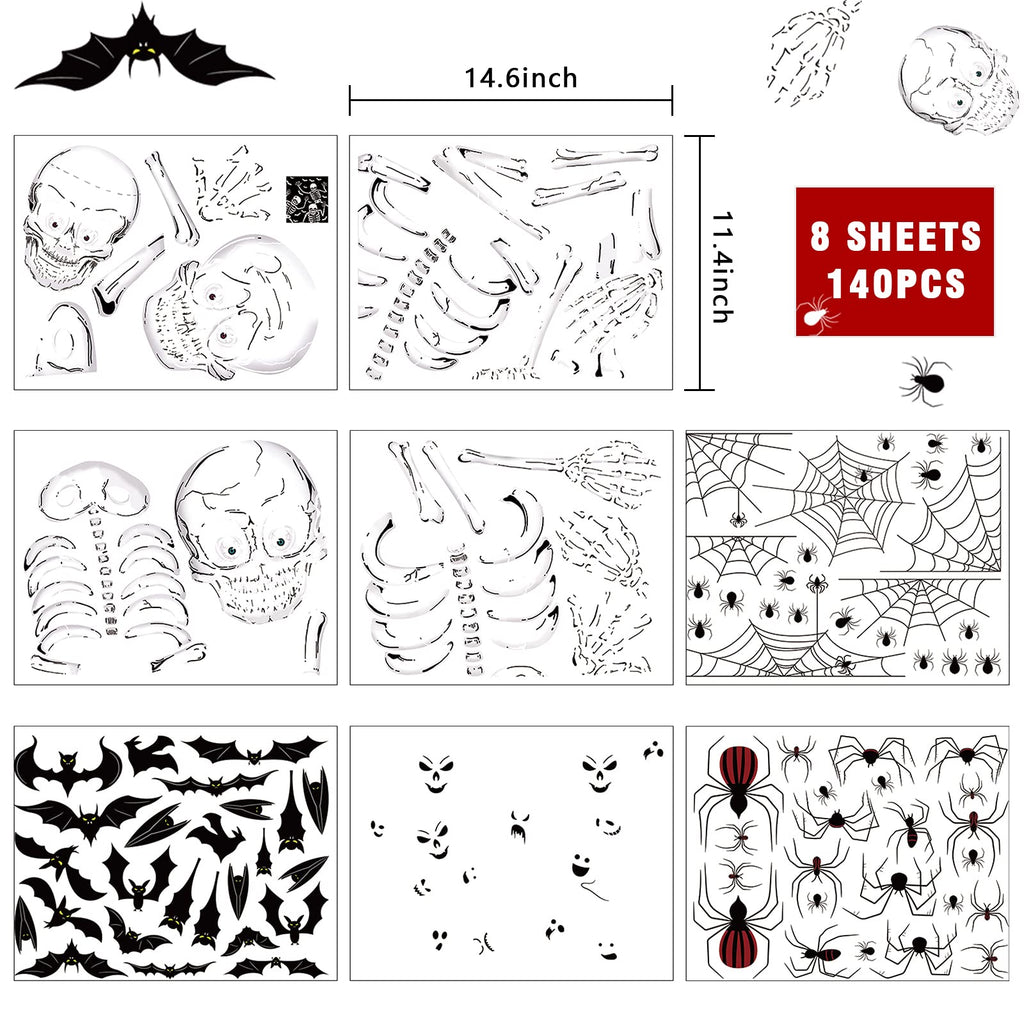 140Pcs Halloween Window Clings Decor For Halloween Decorations, Double Side Halloween Window Stickers Removable Glass Decals For