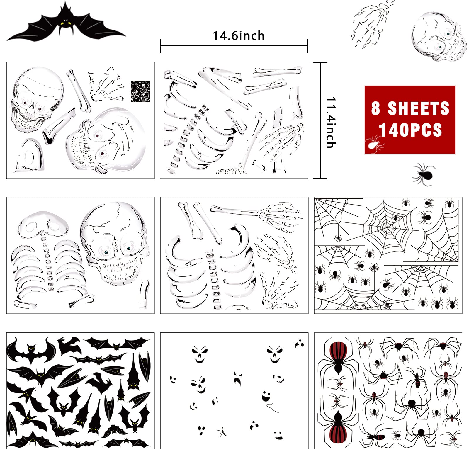140Pcs Halloween Window Clings Decor For Halloween Decorations, Double Side Halloween Window Stickers Removable Glass Decals For