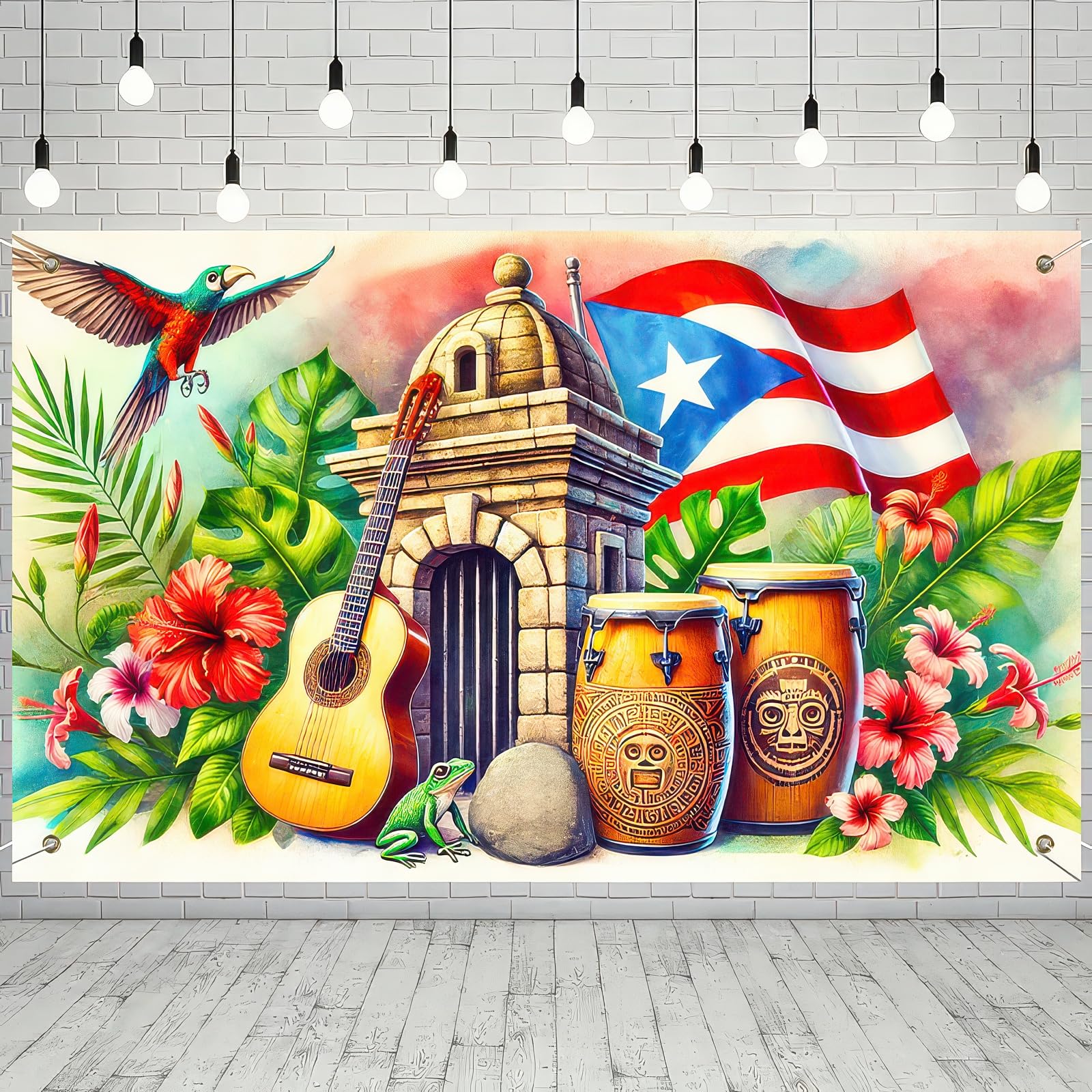 HOMETITUTE Puerto Rico Backdrop Banner Puerto Rico Party Decor 71x43 Inch Indoor Outdoor Party Decor Banner Wall Decoration for 