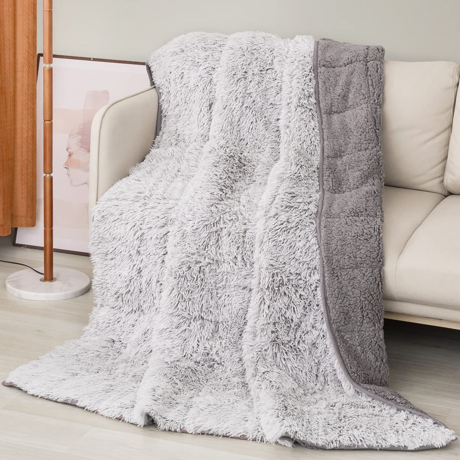 Cottonblue Faux Fur Weighted Blanket Queen Size, Fluffy Weighted Blanket 15 Pounds For Adults, Cozy Warm Fuzzy Sherpa Reverse He