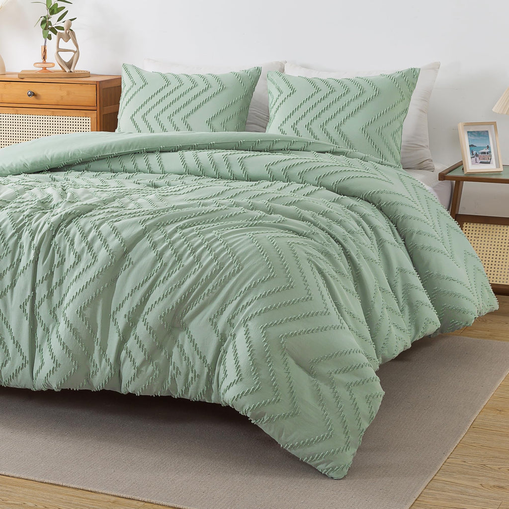 Andency Sage Green Comforter Set Queen, Boho Soft Fluffy Warm Lightweight Bedding Comforter Sets For Queen Bed, 3 Pieces Light G