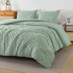 Andency Sage Green Comforter Set Queen, Boho Soft Fluffy Warm Lightweight Bedding Comforter Sets For Queen Bed, 3 Pieces Light G