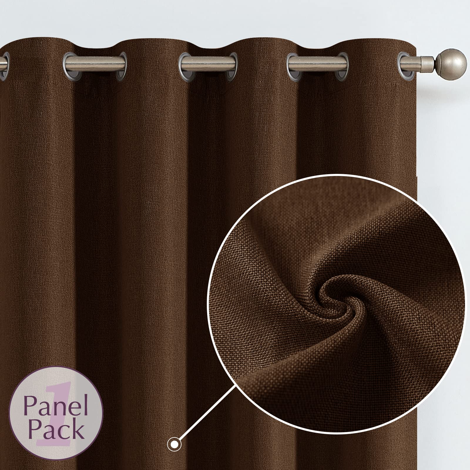 Jinchan Linen Textured Curtain 63 Inch Length For Living Room Room Darkening Thermal Insulated Grommet Top Window Drape For Bedroom 52X63 Brown 1 Panel