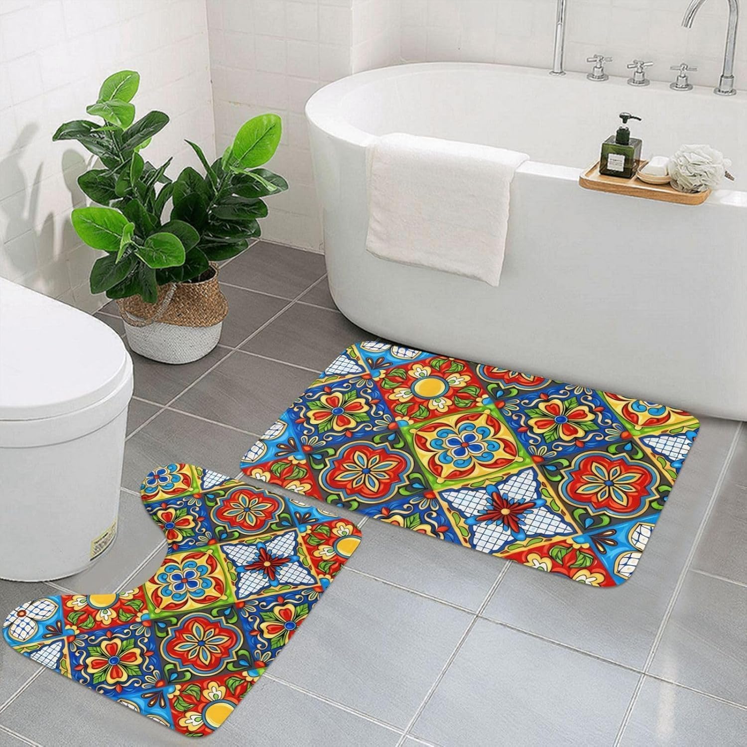 Deoxys 2 Piece Bathroom Rug Set Includes Bath Rug and Contour Mat, Machine Washable, Super Soft Microfiber & Non Slip Bath Rugs 