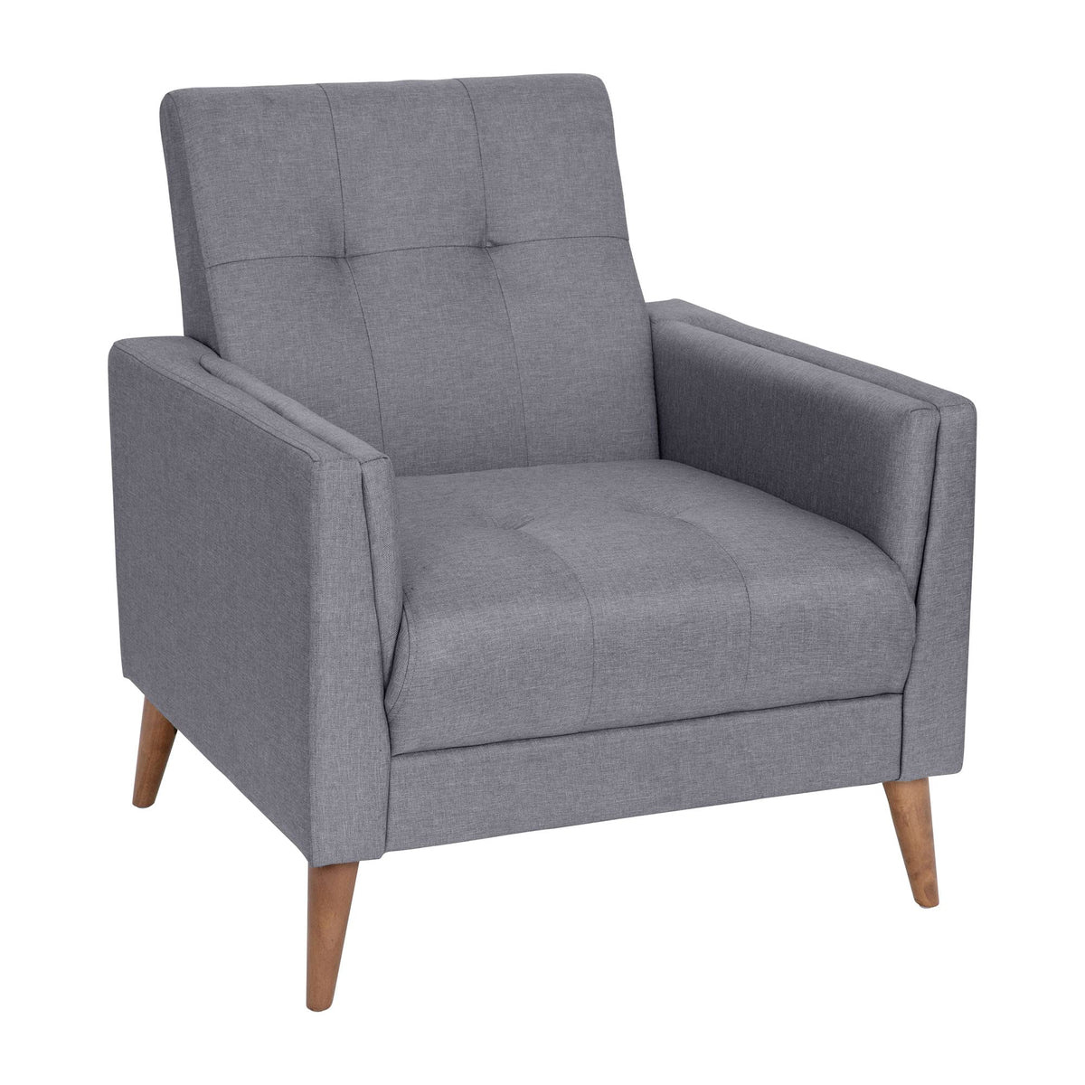 Flash Furniture Conrad Commercial Mid-Century Modern Chair - Slate Gray Faux Linen Upholstery - Buttonless Tufting - Wood Legs