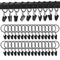 Geelin 200 Pcs Metal Curtain Rings with Clips Curtain Hangers Clips Black Curtain Hooks for Drapes Hanging Shower Curtain Clips