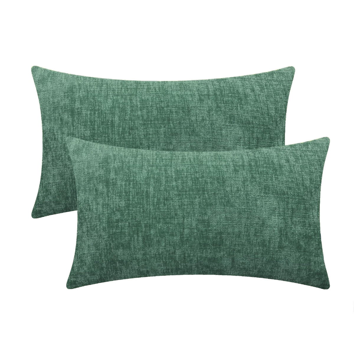 Calitime Pack Of 2 Cozy Pillow Covers Cases For Couch Sofa Home Decoration Solid Dyed Soft Chenille 12 X 20 Inches Dark Green