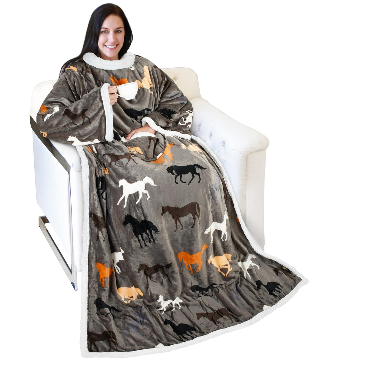 Catalonia Sherpa Wearable Blanket With Sleeves Arms, Comfy Sleeved Tv Wrap Blanket, Large Snuggly Throw For Women And Men, Gift