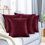 Nestl Throw Pillow Covers, Cozy Velvet Decorative Outdoor Pillow Covers 20X20 Inches, Soft Solid Cushion Covers For Sofa, Bed And Car, Set Of 4 - Burgundy Red