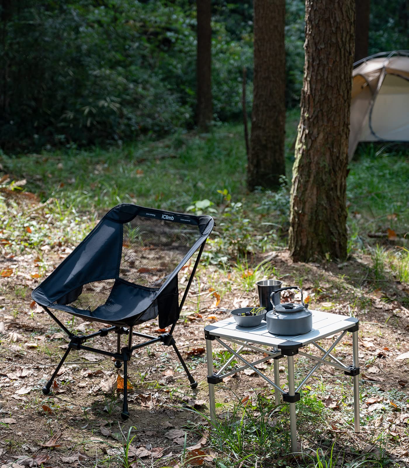 Iclimb Ultralight Compact Camping Folding Beach Chair With Anti-Sinking Large Feet And Back Support Webbing (Black - Square Frame)