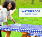 Inpro 8Ft Fitted Picnic Table Cover With Bench Covers. Outdoor Picnic Tablecloth Waterproof, Reusable Camping, Rv Accessories And Travel Essentials. Black Checkered Vinyl Tablecloth With Elastic Edges