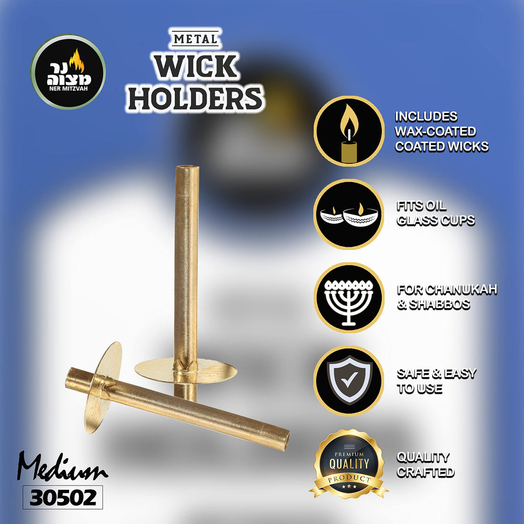 Metal Wick Holder Set - 9 Medium Holders And 50 Wax Coated Wicks - Sits In Full Oil Cup For Optimal Safety And Burn Time - Tzino