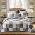 Pangushan 100% Cotton Quilt Set King Size,Patchwork Plaid Bedding Bedspreads,Farmhouse Lightweight Comforter Reversible Quilt,Wh
