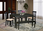 East West Furniture DUAN6-BLK-C 6 Piece Dining Room Table Set Contains a Rectangle Kitchen Table and 4 Linen Fabric Dining Chairs with a Bench, 36x60 Inch, Black