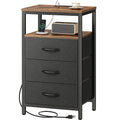 Huuger Nightstand with Charging Station, 27.6 Inch End Table Bedside Table with USB Ports and Outlets, Fabric Drawers, Night Sta