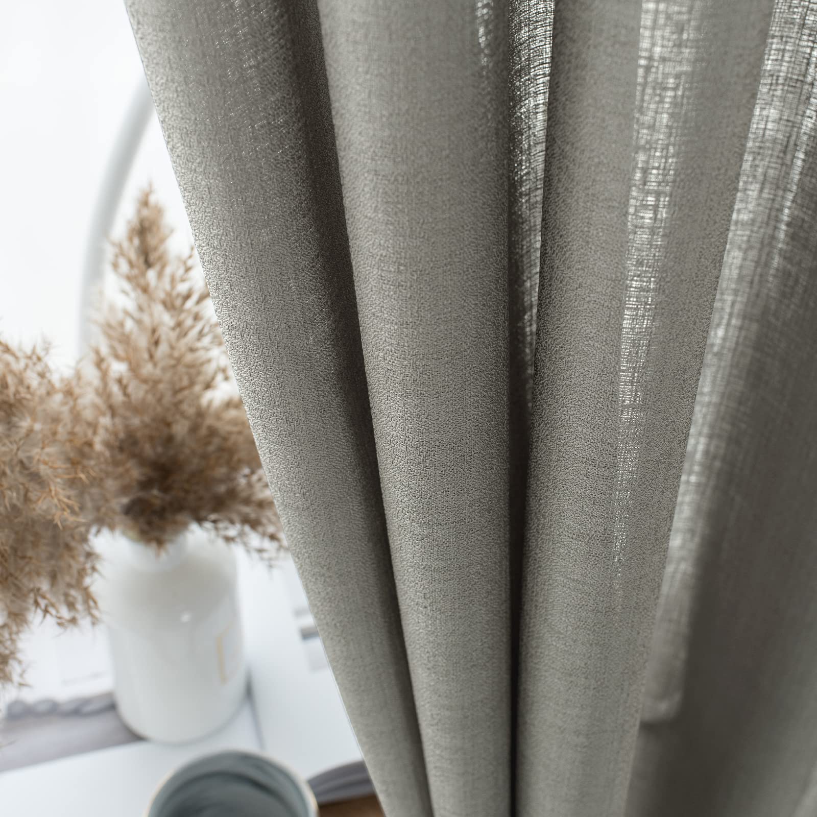 Melodieux Light Pink Semi Sheer Curtains 63 Inches Long For Living Room, Linen Texture Bedroom Privacy Window Sheer Drapes Rod P
