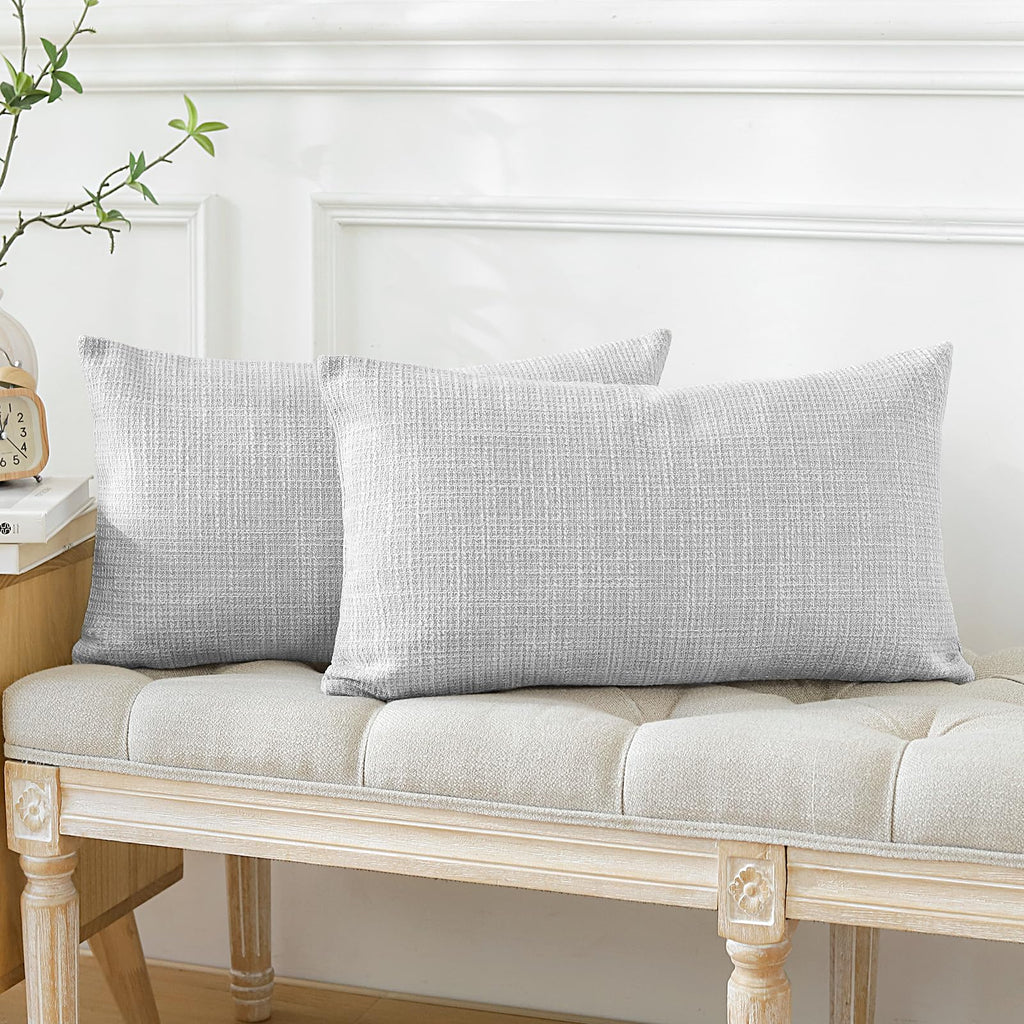 Otostar Pack Of 2 Throw Pillow Covers 12X20 Inch Linen Light Grey Pillowcases Farmhouse Decorative Solid Pillow Covers 30X50 Cm