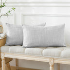 Otostar Pack Of 2 Throw Pillow Covers 12X20 Inch Linen Light Grey Pillowcases Farmhouse Decorative Solid Pillow Covers 30X50 Cm