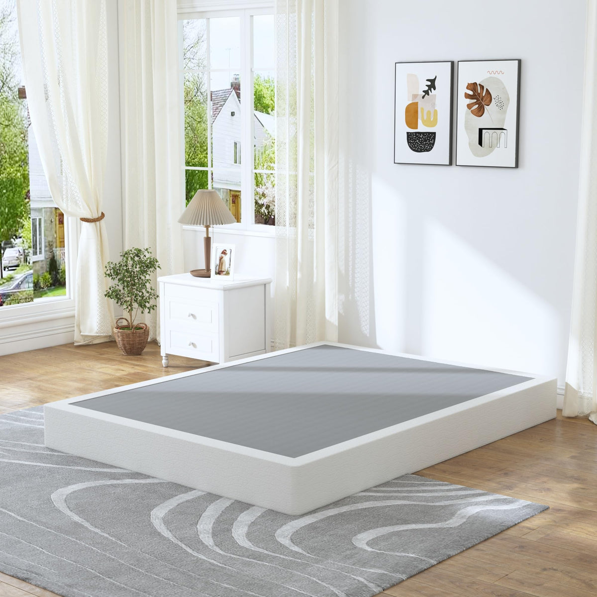 Hobinche Queen Box Spring - 7 Inch High Profile Box Spring For Queen Bed, Sturdy Metal Frame Mattress Foundation, Easy Assembly, Quiet & Noise-Free