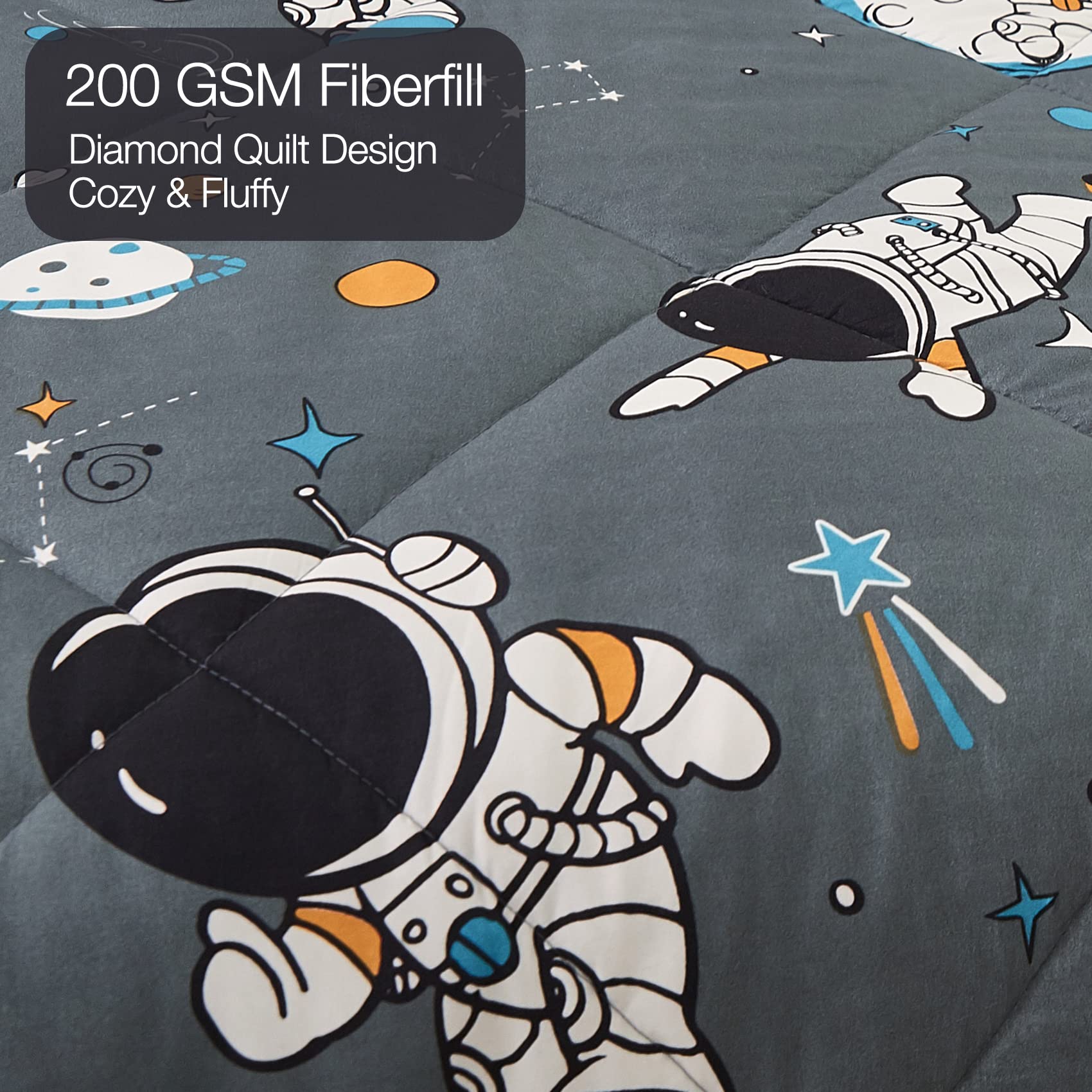 Jsd Grey Astronaut Kids Comforter Set Full Size, 3 Piece Space Theme Microfiber Comforter With Pillow Shams, Lightweight All Sea
