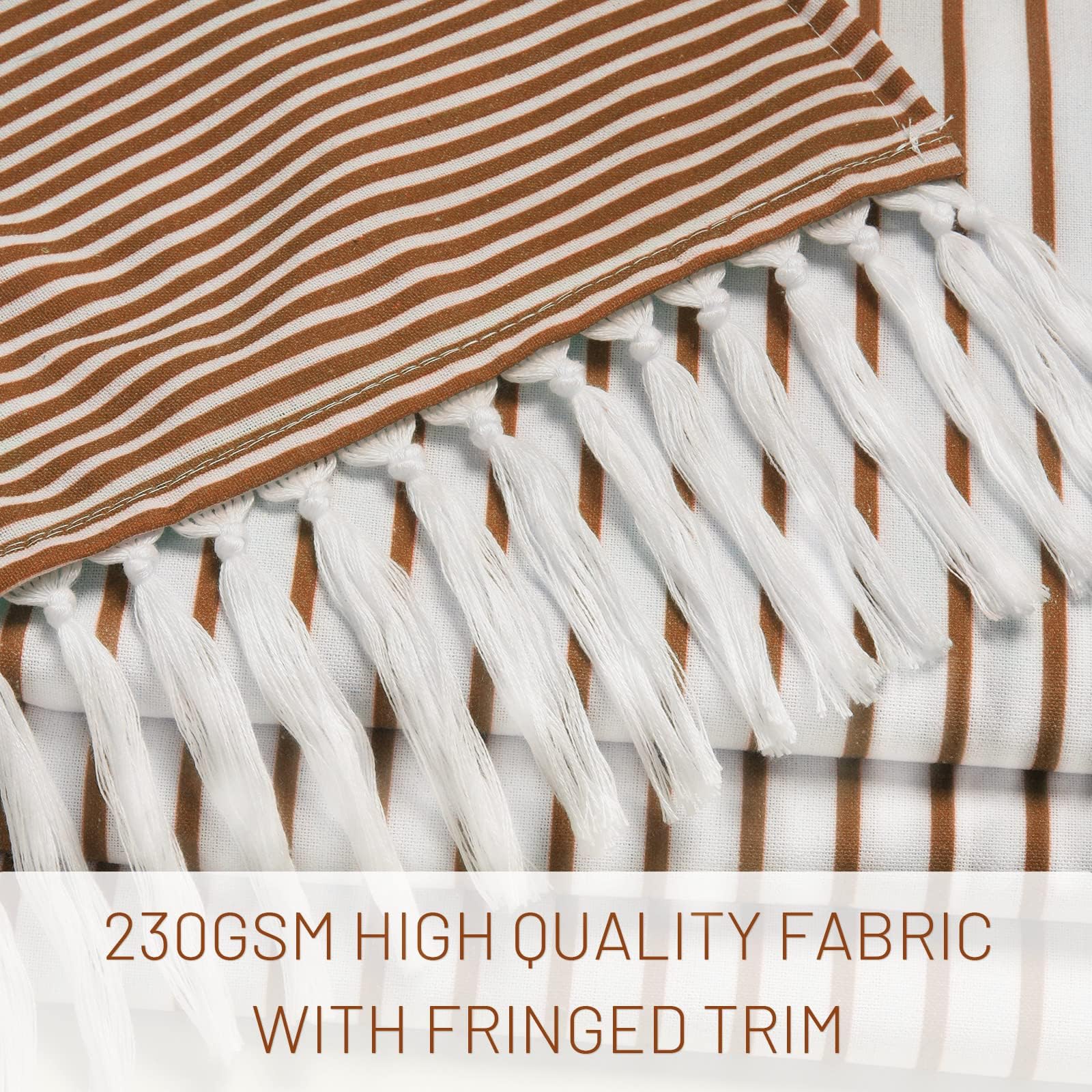 Awellife Boho Orange Shower Curtain For Bathroom Farmhouse Natural Linen Stripe Tassel Shower Curtain (Orange, 72' L X 54' W)