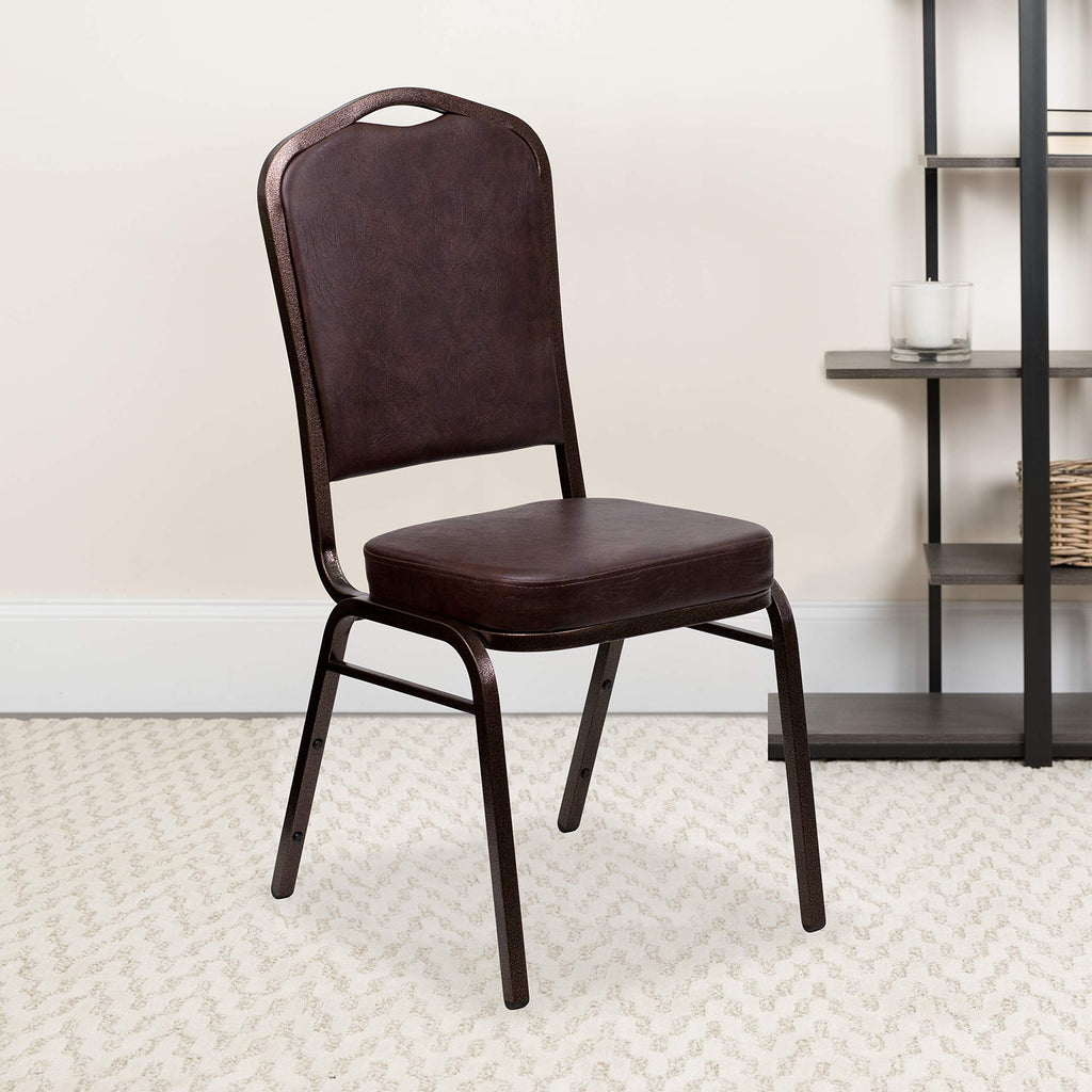 Flash Furniture HERCULES Series Crown Back Stacking Banquet Chair in Brown Vinyl - Copper Vein Frame
