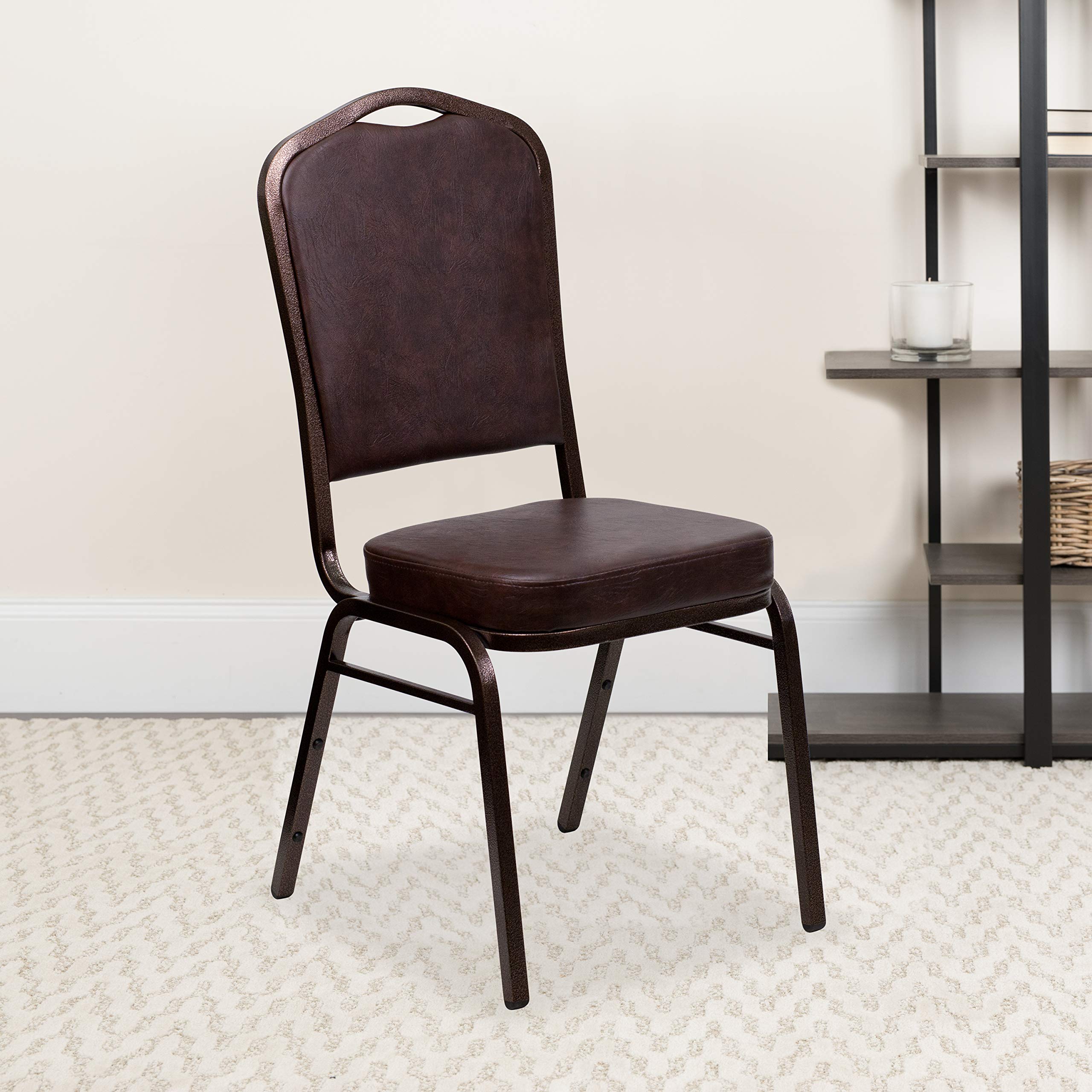Flash Furniture HERCULES Series Crown Back Stacking Banquet Chair in Brown Vinyl - Copper Vein Frame
