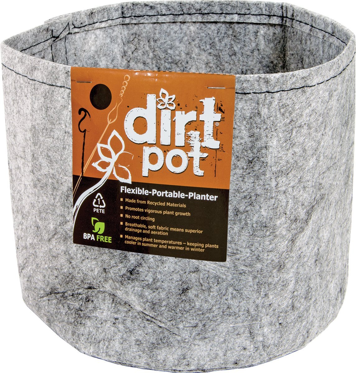 Hydrofarm Hgdb2Nh Dirt Pot Flexible Portable Fabric Planter, Grey, 2 Gallon